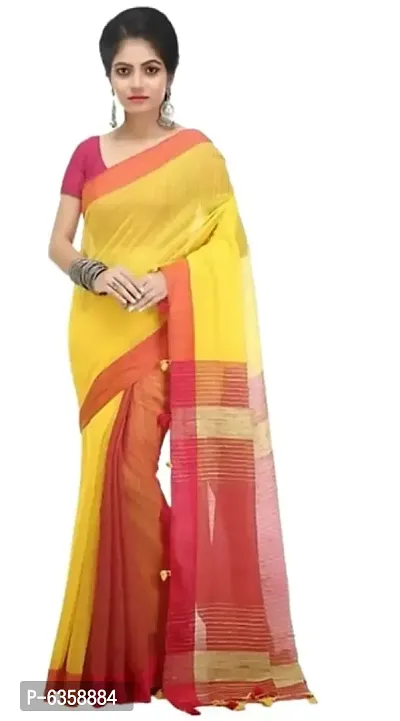 YELLOW RED COTTON SILK HANDLOOM  SAREE