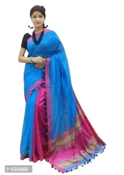 BLUE PINK COTTON SILK HANDLOOM  SAREE