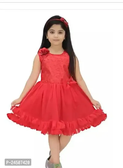 Fabulous Red Net Printed Frocks For Girls