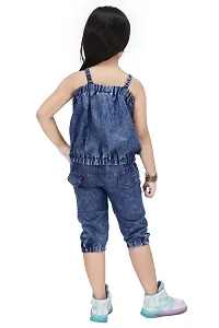 N.FASHION AFIYA Denim Casual Solid Sleeveless Top and Capri Dungree Set for Girls-thumb3