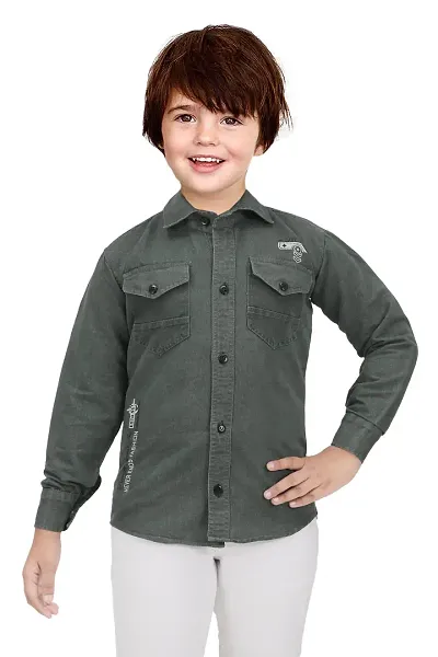 N.FASHION AFIYA Denim Casual Regular Fit Solid Full Sleeves Shirt for Boys