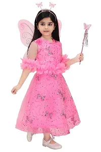 N.FASHION AFIYA Net Casual Starred Maxi Full Sleeves Fairy Costume Party Dress Gown with Accessories for Girls-thumb1