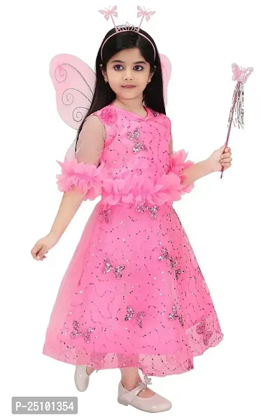 N.FASHION AFIYA Net Casual Starred Maxi Full Sleeves Fairy Costume Party Dress Gown with Accessories for Girls-thumb2