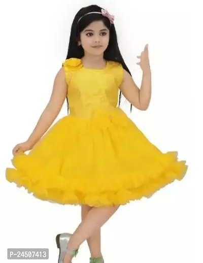 Fabulous Yellow Net Printed Frocks For Girls