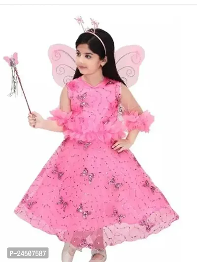 Fabulous Pink Net Printed Frocks For Girls