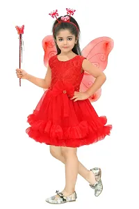 N.FASHION AFIYA Net Casual Embroidered Knee Length Sleeveless Fairy Costume Party Dress with Accessories for Girls-thumb3