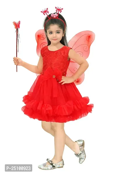 N.FASHION AFIYA Net Casual Embroidered Knee Length Sleeveless Fairy Costume Party Dress with Accessories for Girls-thumb4