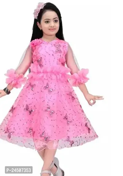 Fabulous Pink Net Printed Frocks For Girls