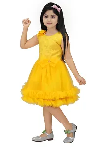 N.FASHION AFIYA Net Casual Solid Knee Length Sleeveless Frock Dress for Girls-thumb3