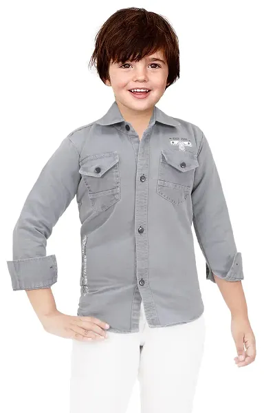 N.FASHION AFIYA Denim Casual Regular Fit Solid Full Sleeves Shirt for Boys