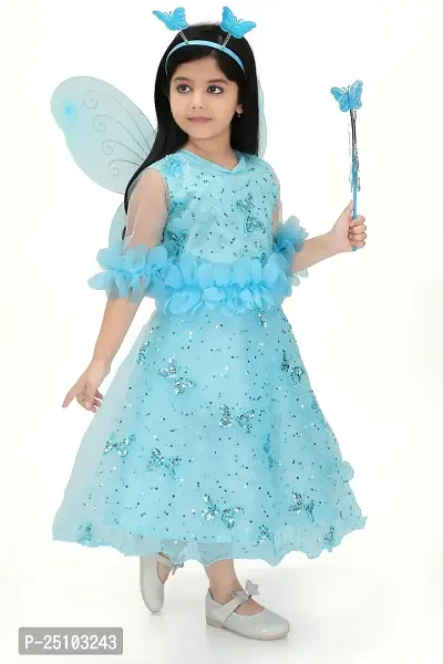 N.FASHION AFIYA Net Casual Starred Maxi Full Sleeves Fairy Costume Party Dress Gown with Accessories for Girls-thumb4