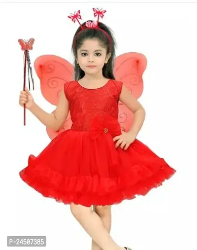 Fabulous Red Net Printed Frocks For Girls