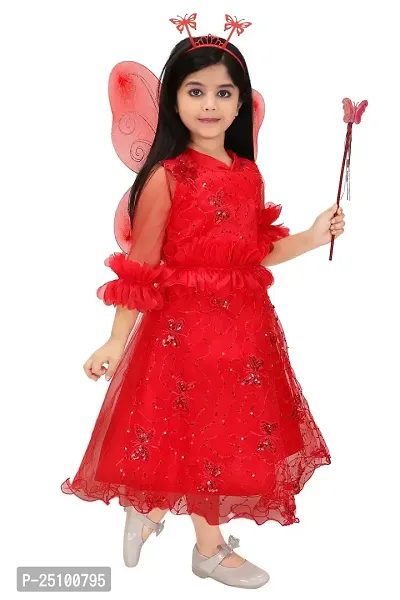 N.FASHION AFIYA Net Casual Starred Maxi Full Sleeves Fairy Costume Party Dress Gown with Accessories for Girls-thumb2