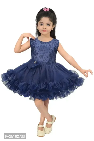 N.FASHION AFIYA Net Casual Embroidered Knee Length Sleeveless Frock Dress for Girls