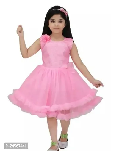 Fabulous Pink Net Printed Frocks For Girls