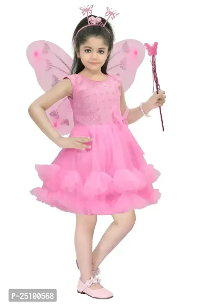 N.FASHION AFIYA Net Casual Embroidered Knee Length Sleeveless Fairy Costume Party Dress with Accessories for Girls-thumb2