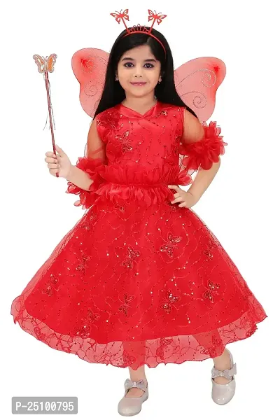 N.FASHION AFIYA Net Casual Starred Maxi Full Sleeves Fairy Costume Party Dress Gown with Accessories for Girls