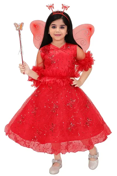 N.FASHION AFIYA Net Casual Starred Maxi Full Sleeves Fairy Costume Party Dress Gown with Accessories for Girls