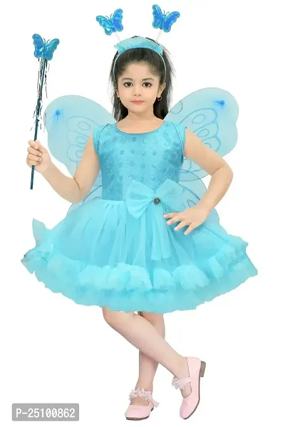 N.FASHION AFIYA Net Casual Embroidered Knee Length Sleeveless Fairy Costume Party Dress with Accessories for Girls