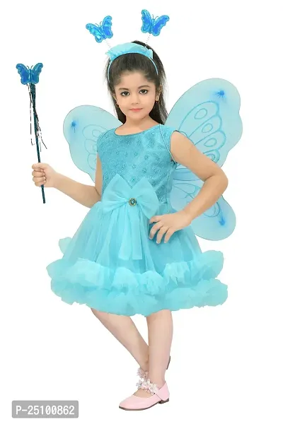 N.FASHION AFIYA Net Casual Embroidered Knee Length Sleeveless Fairy Costume Party Dress with Accessories for Girls-thumb3