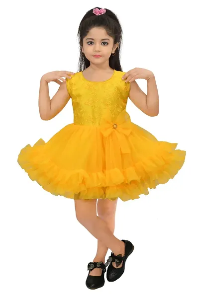N.FASHION AFIYA Net Casual Embroidered Knee Length Sleeveless Frock Dress for Girls