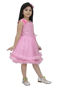 N.FASHION AFIYA Net Casual Solid Knee Length Sleeveless Frock Dress for Girls-thumb1