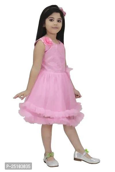 N.FASHION AFIYA Net Casual Solid Knee Length Sleeveless Frock Dress for Girls-thumb2