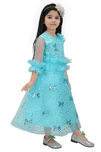 N.FASHION AFIYA Net Casual Starred Maxi Full Sleeves Long Princess Gown Dress for Girls-thumb3
