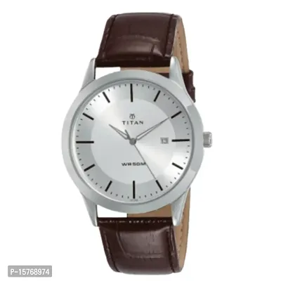 Silver Dial Brown Leather Strap  Date Men Watch