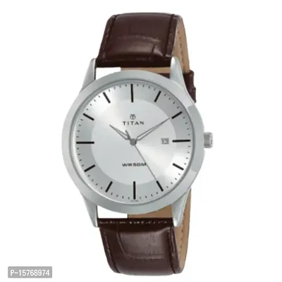 Silver Dial Brown Leather Strap  Date Men Watch-thumb0