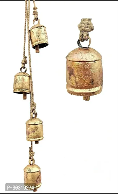 ART LIFE satof 4 Cow Bells Cluster on Rope Large Rustic Vintage Lucky Cow Bells On Rope Wall Hanging Decor Gold satof 4-thumb0