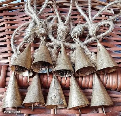 ART LIFE 4cm Vintage Rustic Lucky Cone Shaped Tin Cow Bells Set of 10 Handmade Christmas Dcor Bells with Jute Rope-thumb0