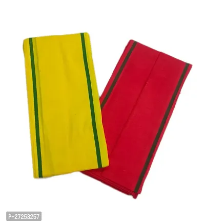 Sothfashion red and yellow  100 % cotton bath towel gamcha (pack of 2 )