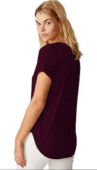 SENIN Plain up and Down Hem Cotton Tshirt for Women (Medium, Wine)-thumb1