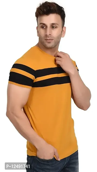 SENIN Chest Striped Solid Casual Tshirt for Men (XX-Large, Mustard Yellow and Black)-thumb4