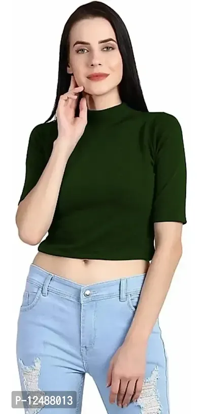 Solid Turtle Neck Women Crop top|Crop top for Women|Turtle Neck top for Women (Small, Bottle Green)-thumb0