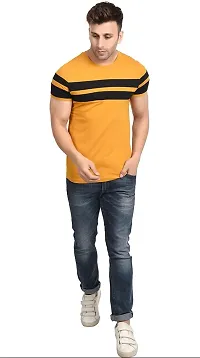 SENIN Chest Striped Solid Casual Tshirt for Men (XX-Large, Mustard Yellow and Black)-thumb2