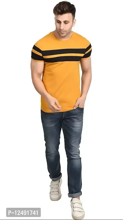 SENIN Chest Striped Solid Casual Tshirt for Men (XX-Large, Mustard Yellow and Black)-thumb3