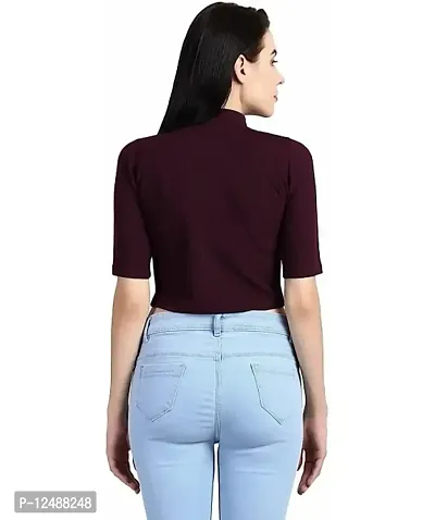 Solid Turtle Neck Women Crop top|Crop top for Women|Turtle Neck top for Women (Medium, Wine)-thumb2