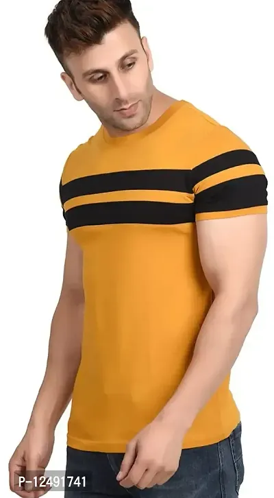 SENIN Chest Striped Solid Casual Tshirt for Men (XX-Large, Mustard Yellow and Black)-thumb0