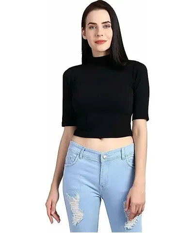 Solid Turtle Neck Women Crop top|Crop top for Women|Turtle Neck top for Women