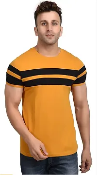 SENIN Chest Striped Solid Casual Tshirt for Men (XX-Large, Mustard Yellow and Black)-thumb1