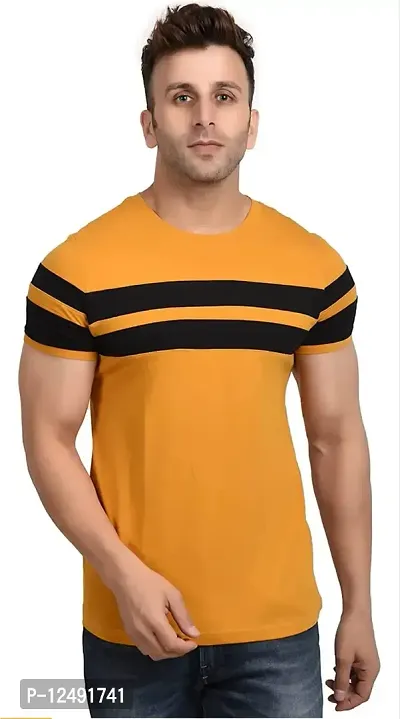 SENIN Chest Striped Solid Casual Tshirt for Men (XX-Large, Mustard Yellow and Black)-thumb2