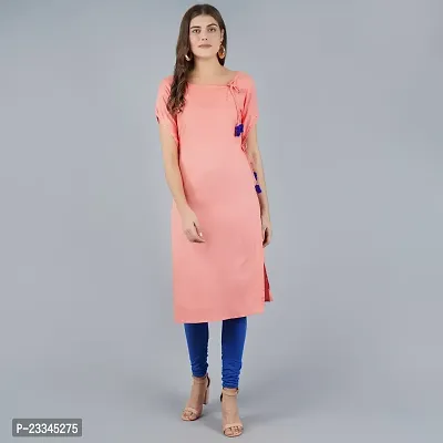 Elegant Straight Peach Solid Viscose Rayon Kurta For Women-thumb0