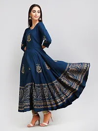 Elegant Anarkali Blue Printed Viscose Rayon Kurta For Women-thumb1