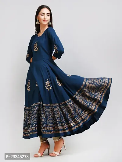 Elegant Anarkali Blue Printed Viscose Rayon Kurta For Women-thumb2