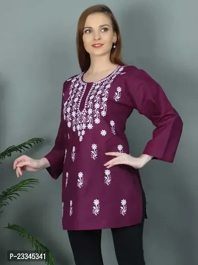 Elegant A-Line Purple Embroidered Viscose Rayon Kurta For Women