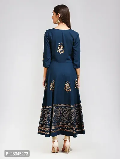 Elegant Anarkali Blue Printed Viscose Rayon Kurta For Women-thumb5