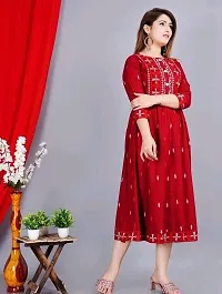 Elegant Flared Red Embroidered Viscose Rayon Kurta For Women-thumb1