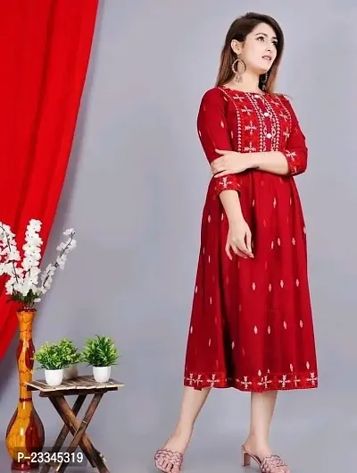 Elegant Flared Red Embroidered Viscose Rayon Kurta For Women-thumb2